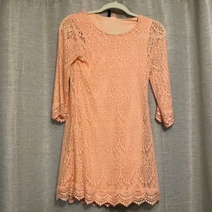 Peach lace dress with 3/4 sleeve